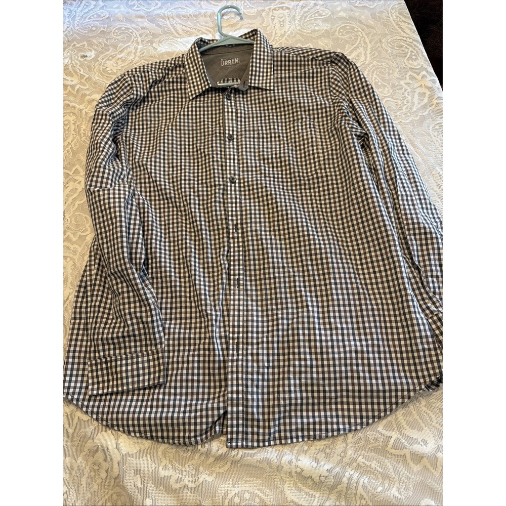 Chef Works Urban Mens Checks Brown Dress Shirt Size L Measurements In Pics